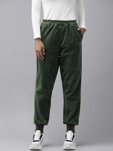 

Roadster Women Green Textured Joggers Fit Trousers