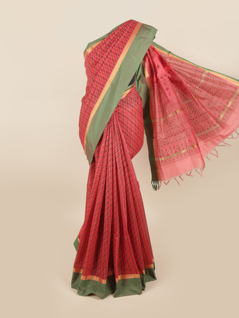 

Pothys Peach-Coloured & Green Zari Silk Cotton Saree