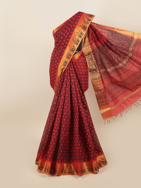 

Pothys Orange & Maroon Floral Silk Cotton Saree