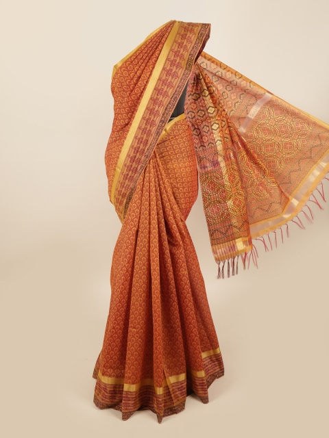 

Pothys Mustard & Red Ethnic Motifs Silk Cotton Saree