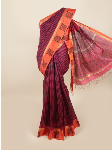 

Pothys Pink & Orange Silk Cotton Saree