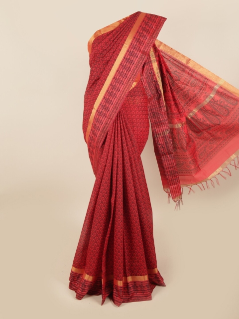 

Pothys Red & Black Floral Zari Silk Cotton Saree
