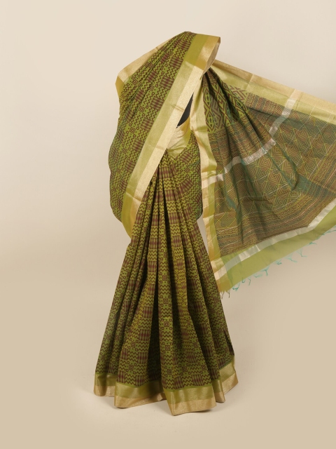 

Pothys Green & Gold-Toned Silk Cotton Saree