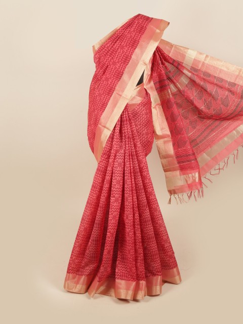 

Pothys Peach-Coloured & Black Silk Cotton Saree