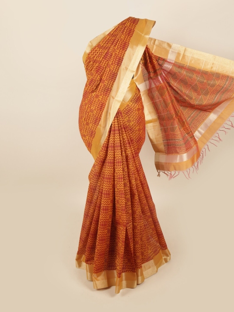 

Pothys Mustard & Red Ethnic Motifs Silk Cotton Saree