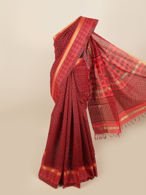 

Pothys Red & Black Floral Printed Zari Silk Cotton Saree