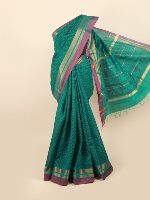 

Pothys Green & Purple Floral Silk Cotton Saree