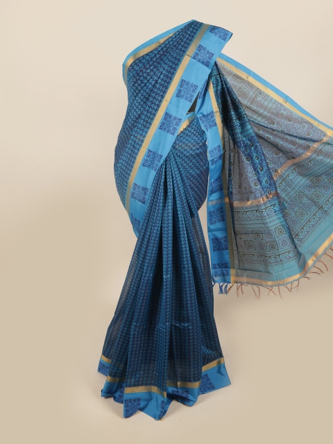 

Pothys Blue & Gold-Toned Zari Silk Cotton Saree