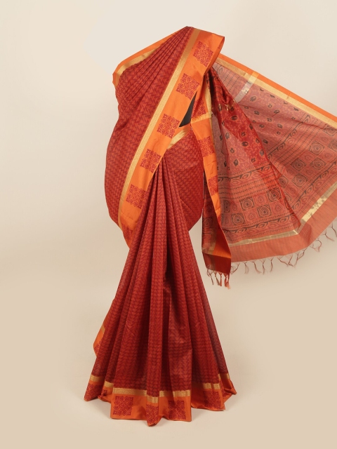 

Pothys Rust & Orange Floral Silk Cotton Saree