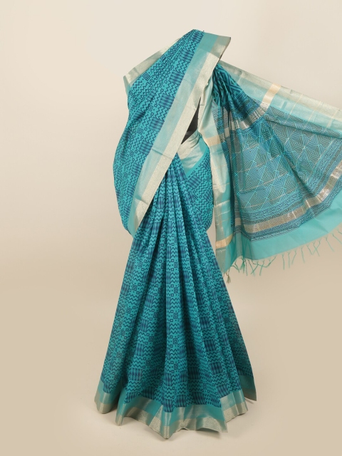 

Pothys Blue & Gold-Toned Zari Silk Cotton Saree