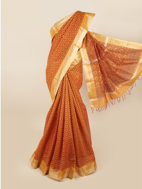 

Pothys Mustard & Red Zari Silk Cotton Saree