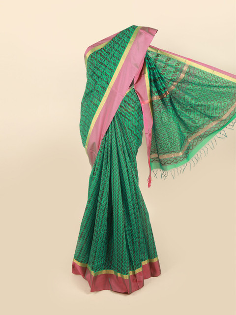 

Pothys Green & Gold-Toned Zari Silk Cotton Saree