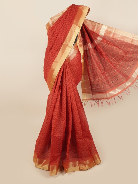 

Pothys Orange & Gold-Toned Zari Silk Cotton Saree