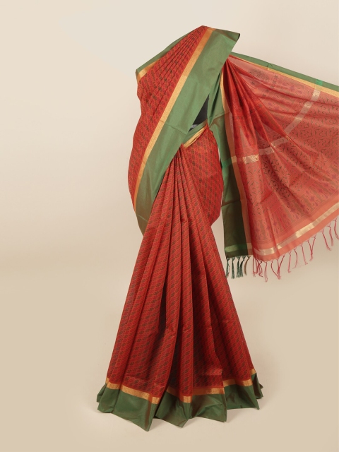 

Pothys Orange & Green Floral Silk Cotton Saree