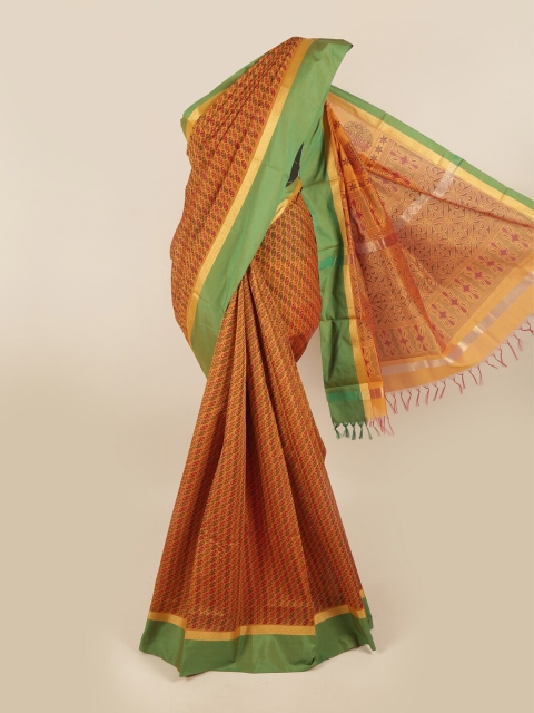 

Pothys Mustard & Green Floral Zari Silk Cotton Saree