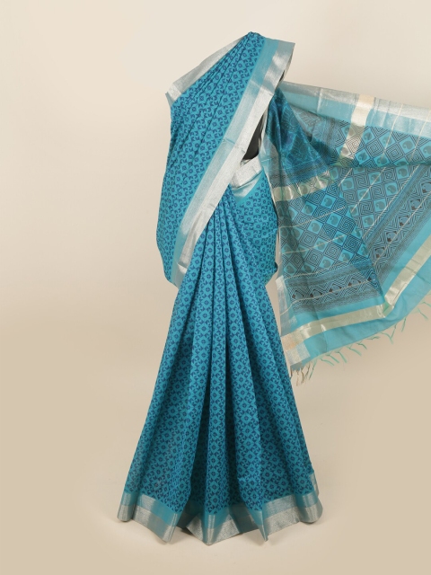 

Pothys Blue & Silver-Toned Silk Cotton Saree