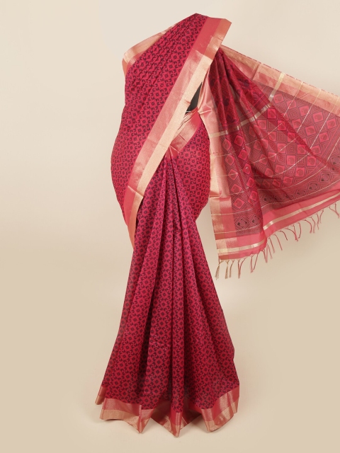 

Pothys Magenta & Gold-Toned Silk Cotton Saree
