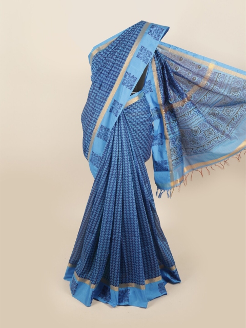 

Pothys Blue & Gold-Toned Zari Silk Cotton Saree