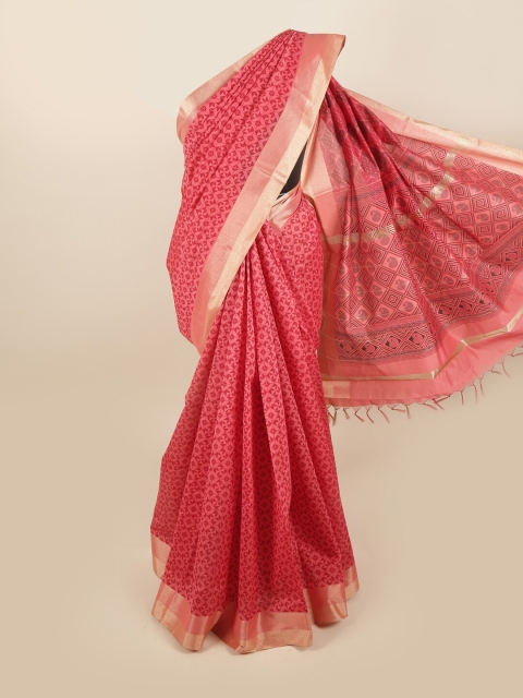 

Pothys Peach-Coloured & Gold-Toned Zari Silk Cotton Saree