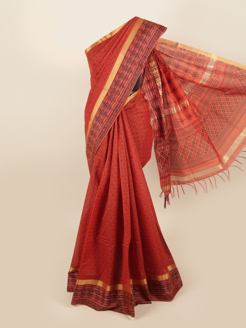 

Pothys Orange & Purple Zari Silk Cotton Saree