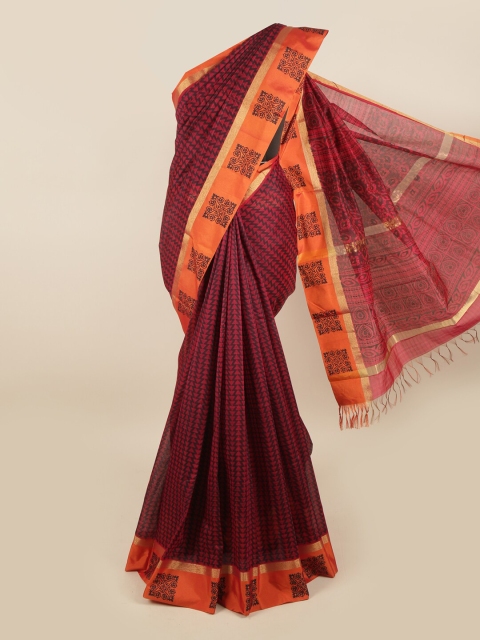 

Pothys Maroon & Orange Silk Cotton Saree