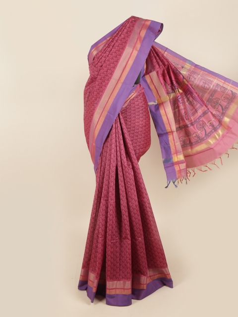 

Pothys Pink & Blue Floral Silk Cotton Saree