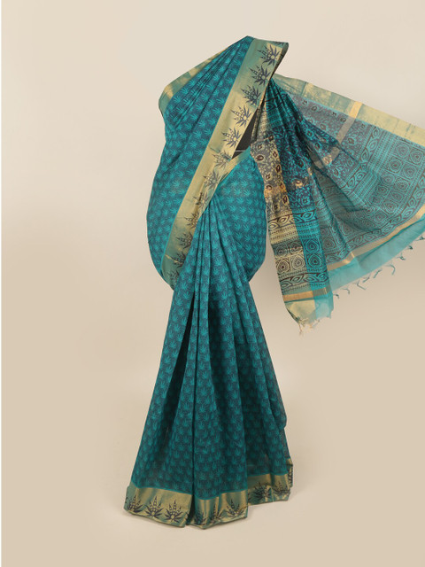 

Pothys Green & Gold-Toned Silk Cotton Saree