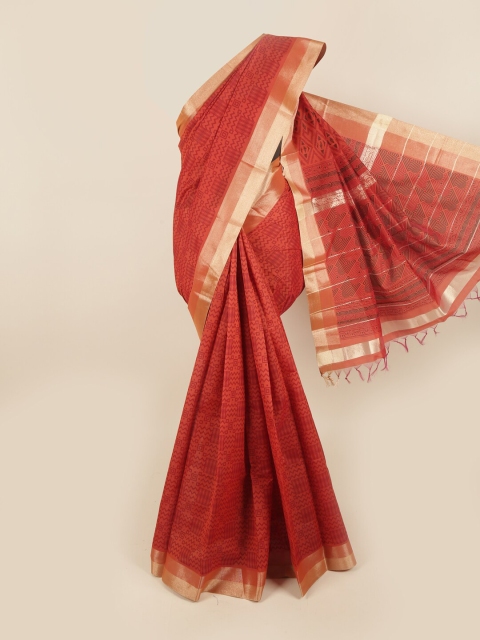 

Pothys Brown & Maroon Zari Silk Cotton Saree