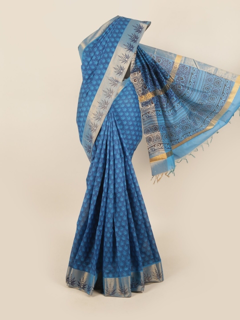

Pothys Blue & Grey Floral Silk Cotton Saree