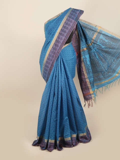 

Pothys Blue & Pink Floral Silk Cotton Saree