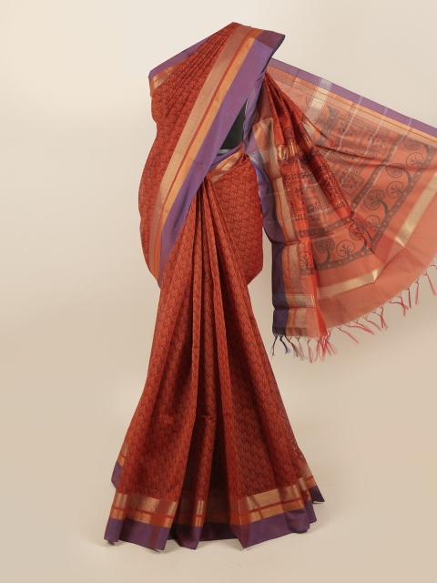 

Pothys Brown & Purple Floral Silk Cotton Saree