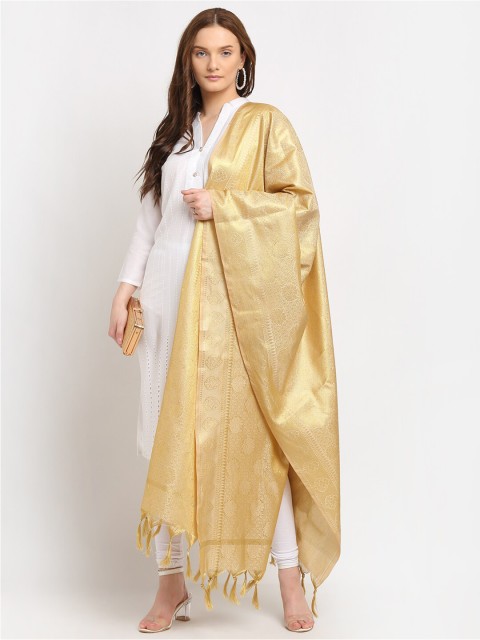 

LOOM LEGACY Gold-Toned Banarasi Silk Jacquard Dupatta