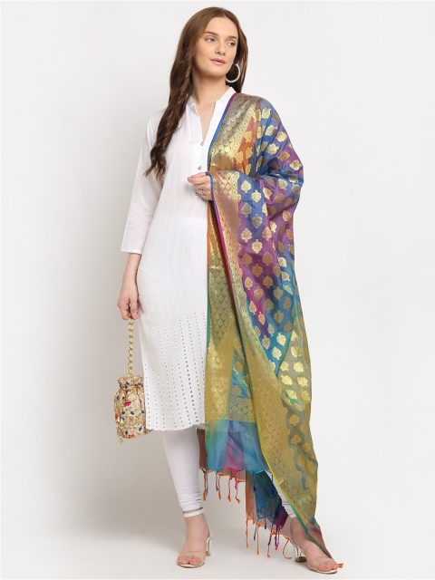 

LOOM LEGACY Multicoloured Ethnic Motifs Banarsi Silk Jacquard Dupatta, Multi