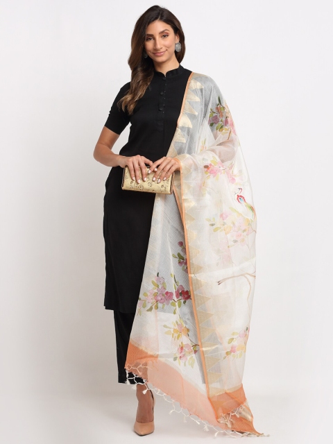 

LOOM LEGACY Off White & Pink Woven Design Kota Pure Silk Dupatta