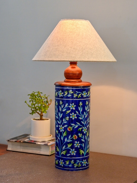 

Neerja White & Blue Printed Ceramic Hand-Painted Traditional Table Lamp without Shade