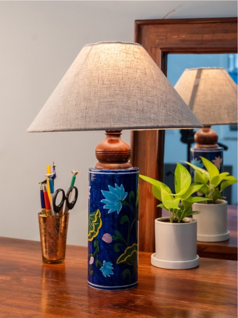 

Neerja Blue & Green Printed Ceramic Hand-Painted Traditional Table Lamp without Shade