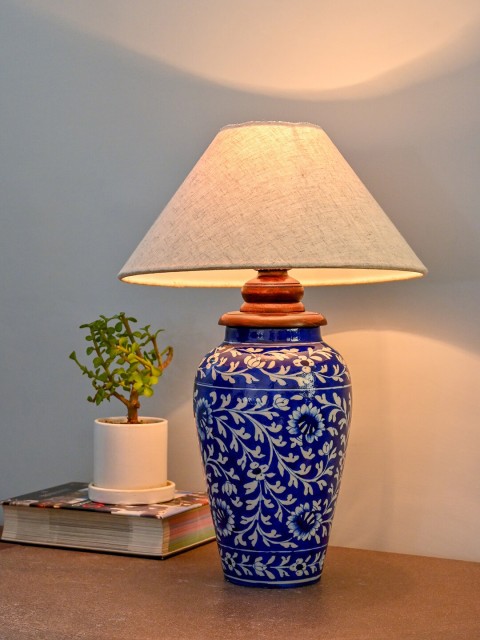 

Neerja Blue & White Hand-Painted Ceramic Traditional Table Lamp without shade