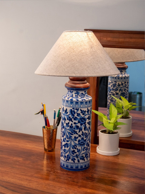 

Neerja Blue & Beige Printed Ceramic Hand-Painted Traditional Table Lamp without Shade