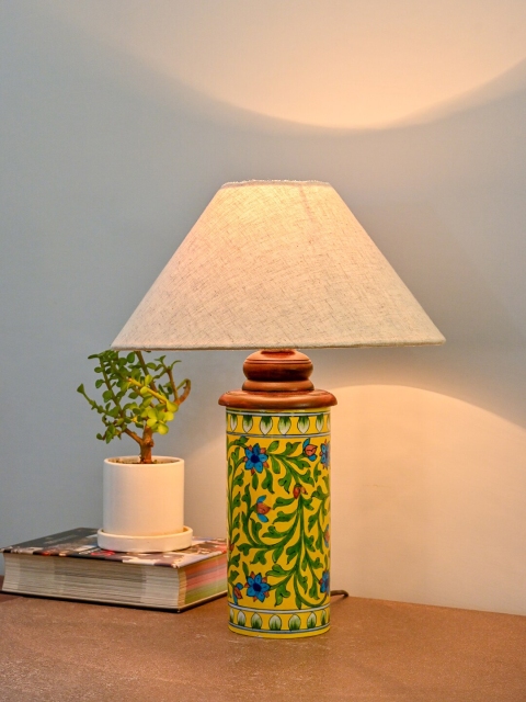 

Neerja Green & Yellow Printed Ceramic Hand-Painted Traditional Table Lamp without Shade