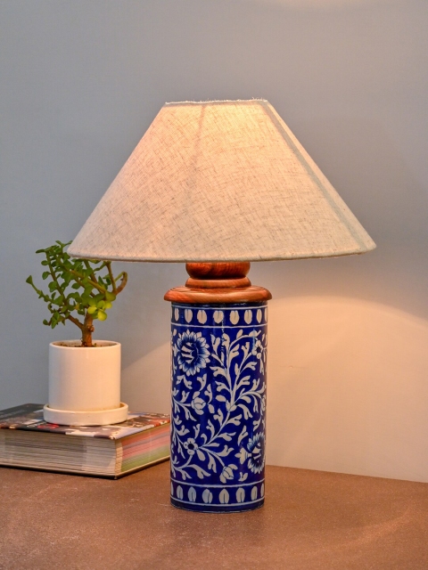 

Neerja White & Blue Printed Ceramic Hand-Painted Traditional Table Lamp without Shade