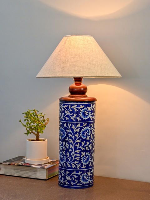 

Neerja White & Blue Printed Ceramic Hand-Painted Traditional Table Lamp without Shade