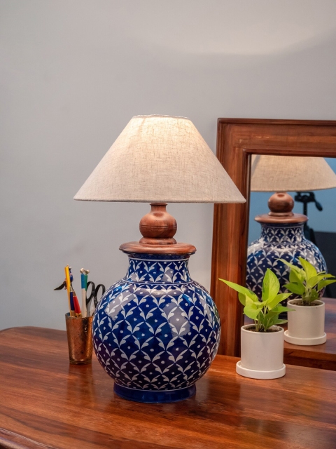 

Neerja White & Blue Printed Ceramic Hand-Painted Traditional Table Lamp without Shade