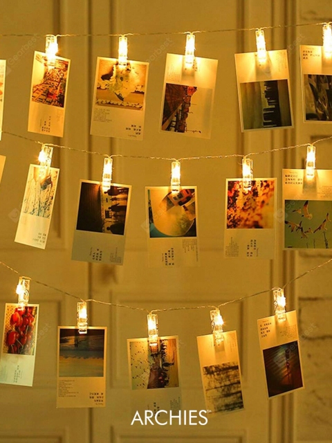 

Archies Yellow Glass Quirky Outdoor String Lights with Photo Clips