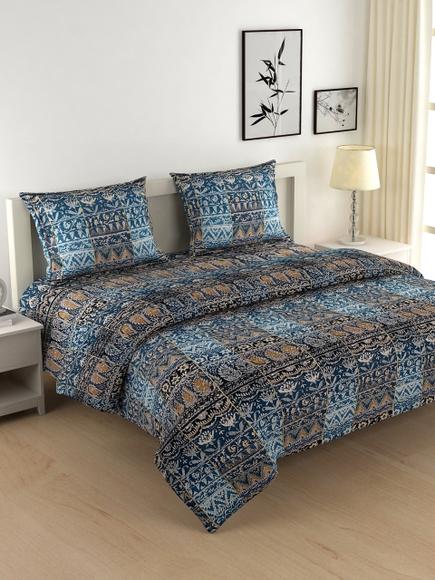

SWAYAM Blue & Orange Ethnic Motifs Printed Cotton Bedding Set With Comforter