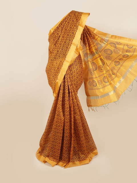 

Pothys Mustard & Brown Floral Silk Cotton Saree