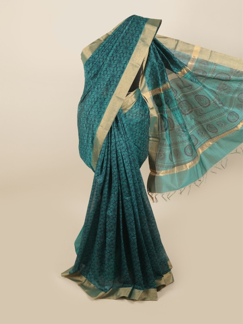 

Pothys Green & Black Floral Silk Cotton Saree