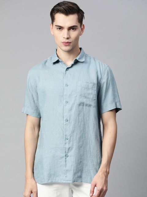 

Marks & Spencer Men Blue Linen Opaque Casual Shirt