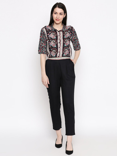 

People Woman Black & Beige Printed Basic Jumpsuit