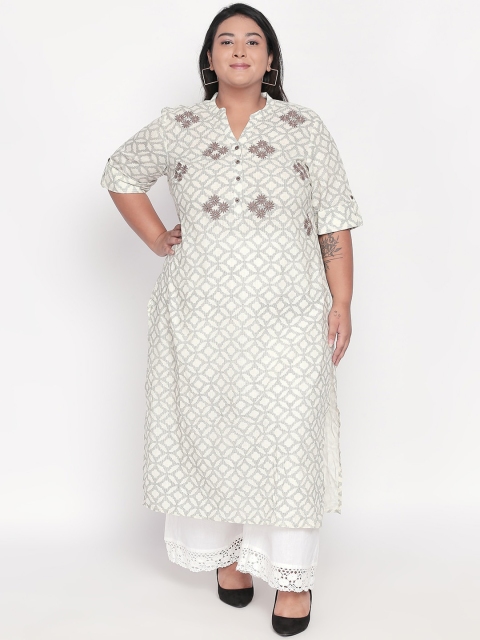 

RANGMANCH BY PANTALOONS Women Grey & Off White Ethnic Motifs Printed Kurta