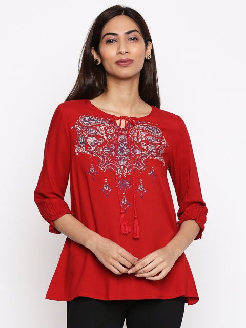 

People Red Tie-Up Printed Regular Top